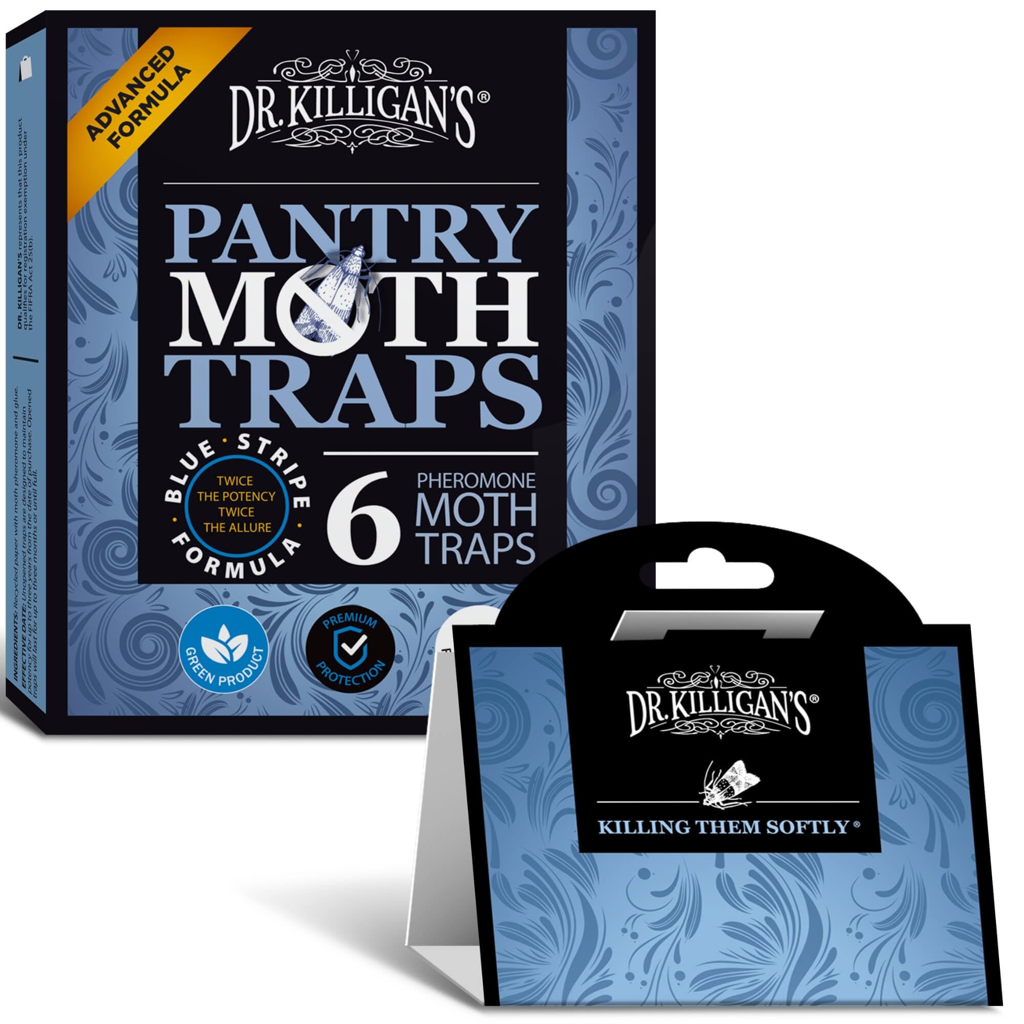 Dr. Killigan's trampa frontal del paquete mostrando diseño azul y atracción