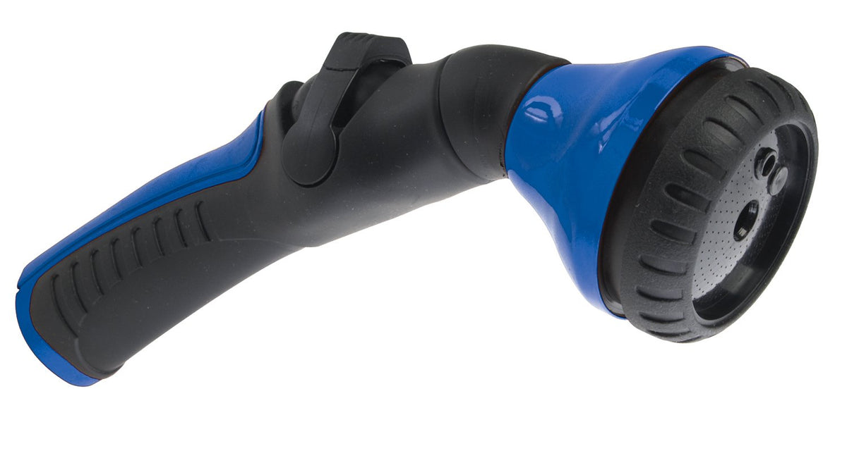 Dramm lanza frontal azul mostrando control táctil y acceso cómodo