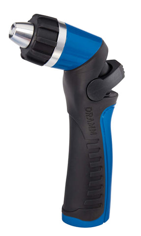 Dramm pistola frontal azul mostrando ergonomía y agarre cómodo
