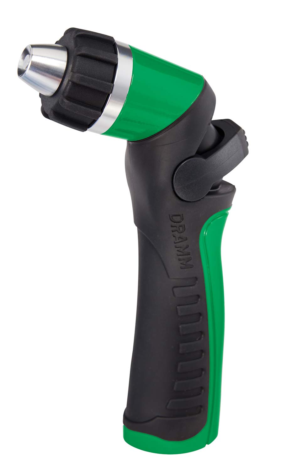 Dramm pistola frontal verde mostrando diseño ergonómico y control