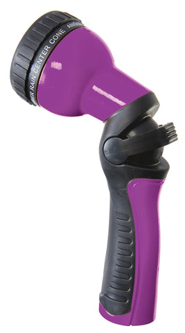 Dramm pistola frontal mostrando nueve patrones y diseño ergonómico para riego cómodo