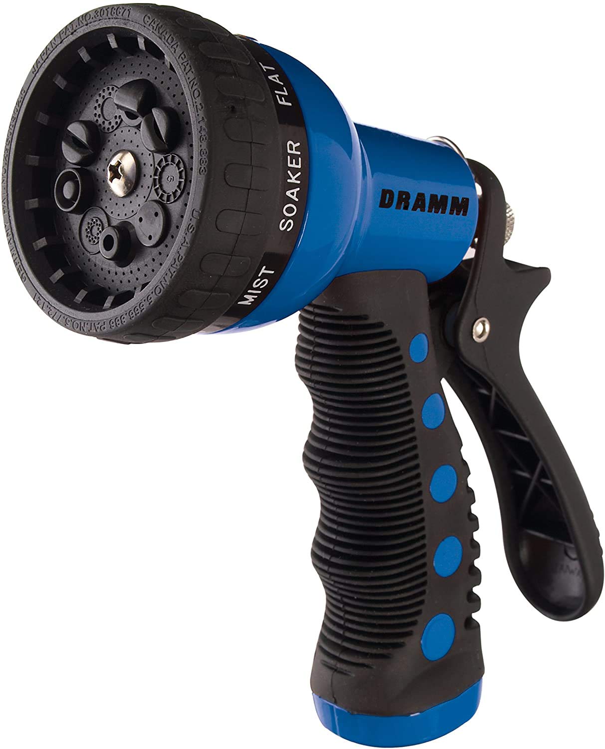 Dramm primer plano del selector de 9 patrones mostrando la rotación fácil y durabilidad