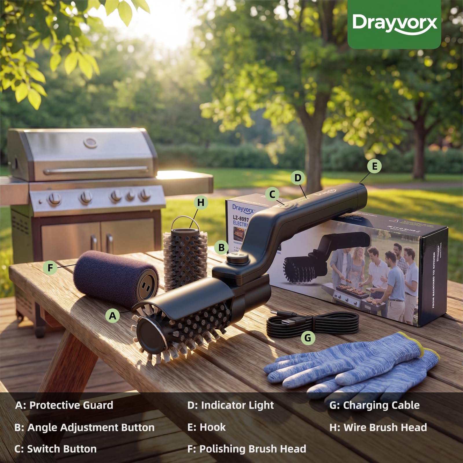 drayvorx comparativa de tamaño con mano, control ergonómico y alcance