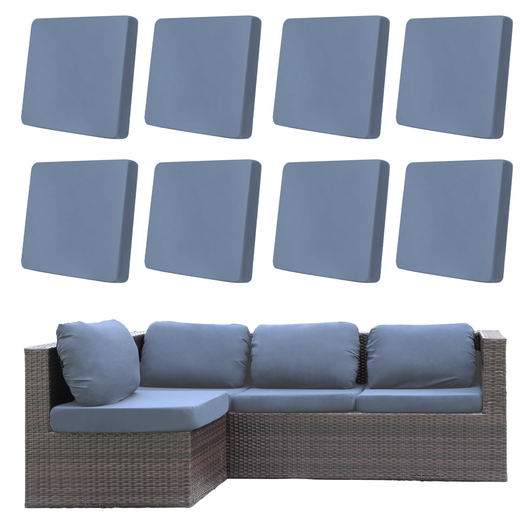 DREAHOTEXTIL pack frontal mostrando las ocho fundas con ajuste rápido