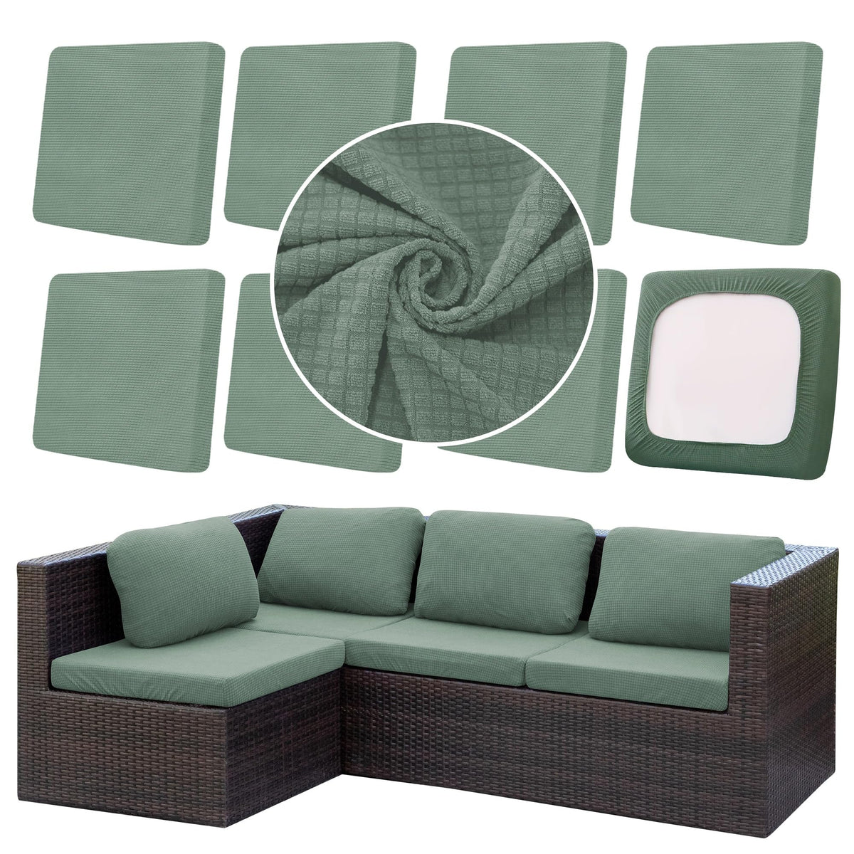 DREAHOTEXTIL vista frontal del paquete de 8 fundas mostrando ajuste rápido