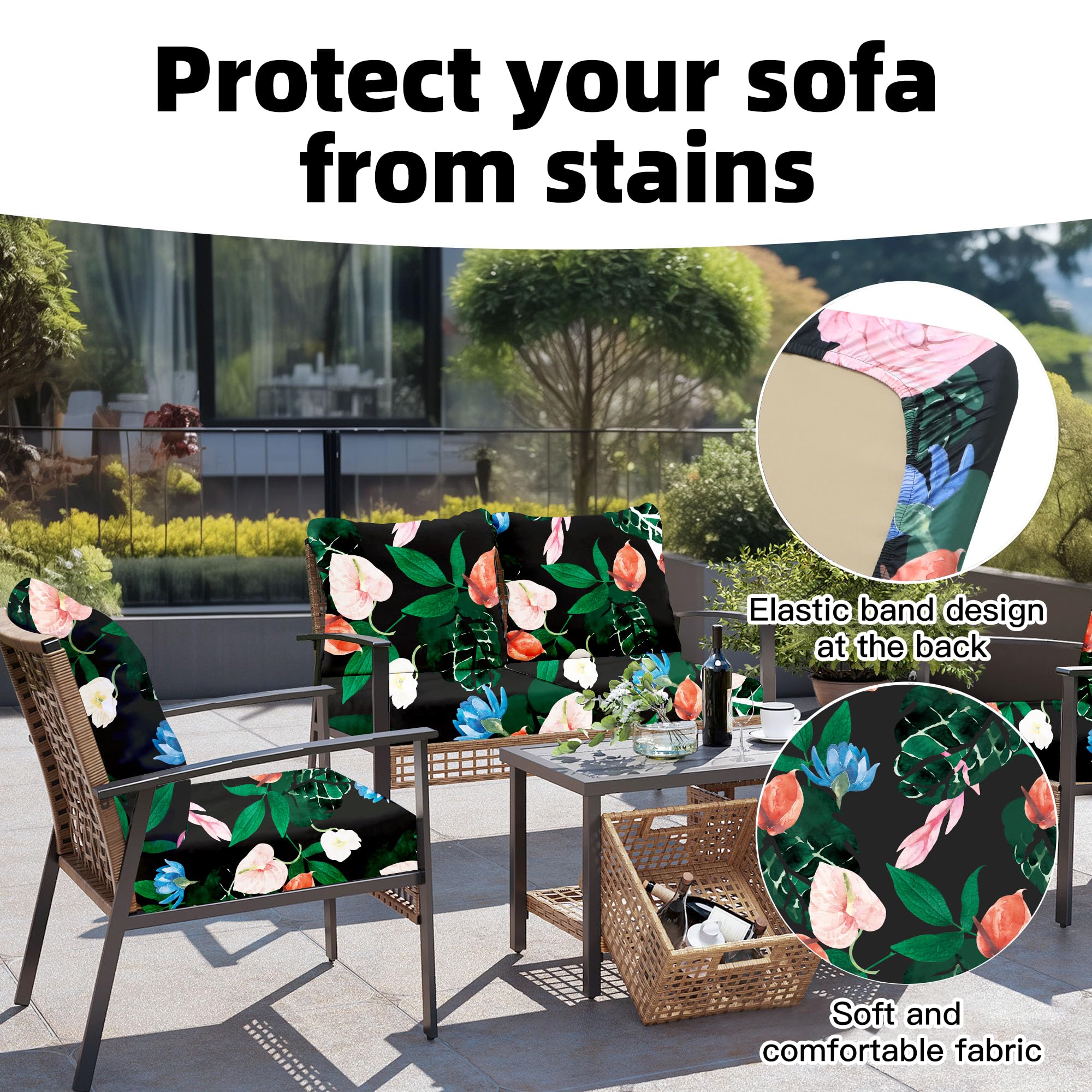 DREAHOTEXTIL funda colocada en sofá de exterior demostrando protección