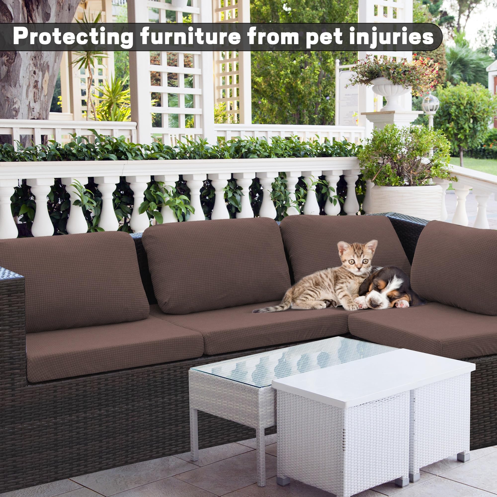 DREAHOTEXTIL funda en uso en sillón exterior demostrando confort