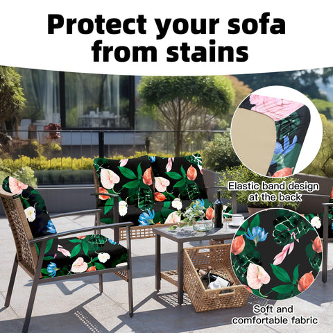 DREAHOTEXTIL funda colocada en sofá de exterior demostrando protección