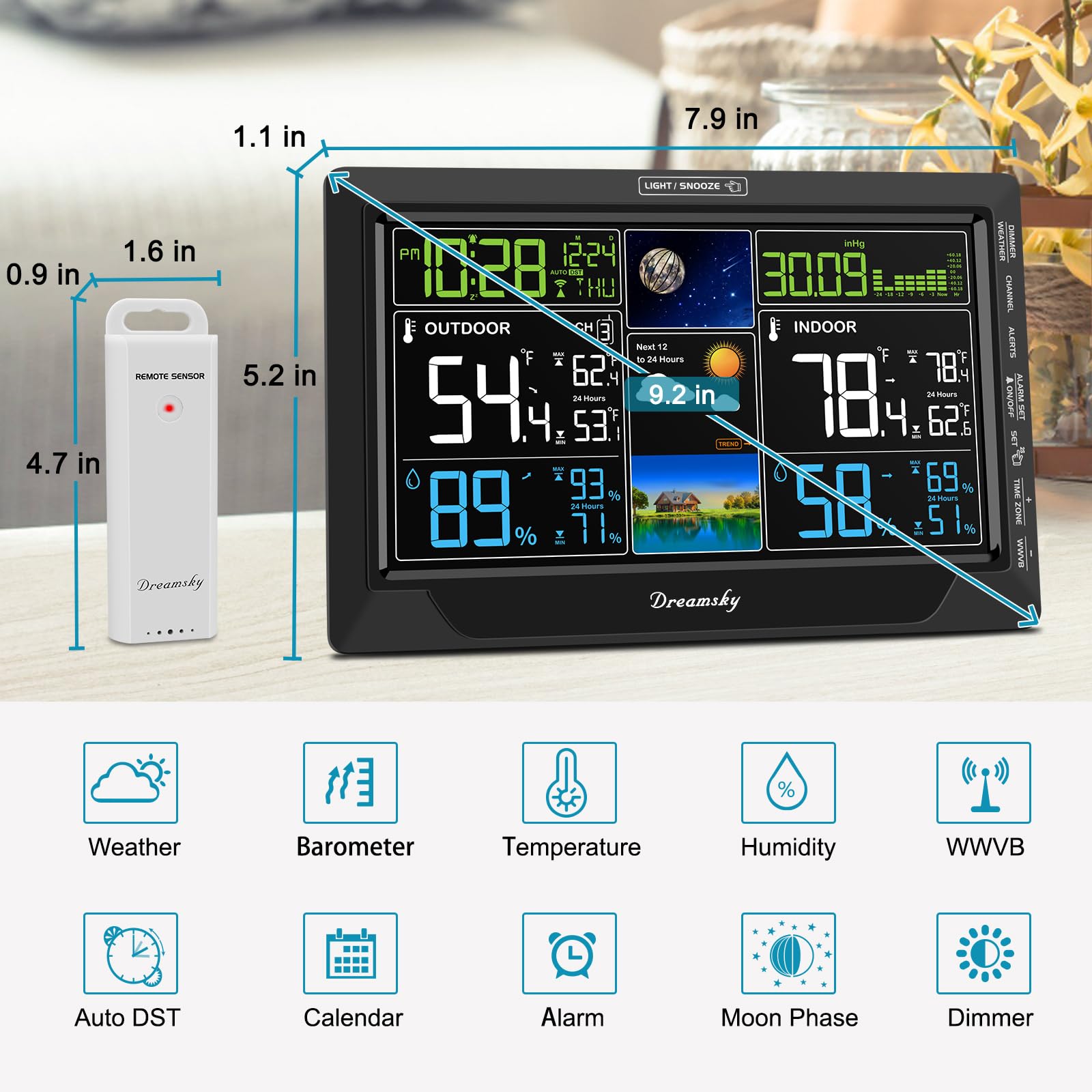DreamSky con adaptador y espacio para pilas, alimentación continua y respaldo