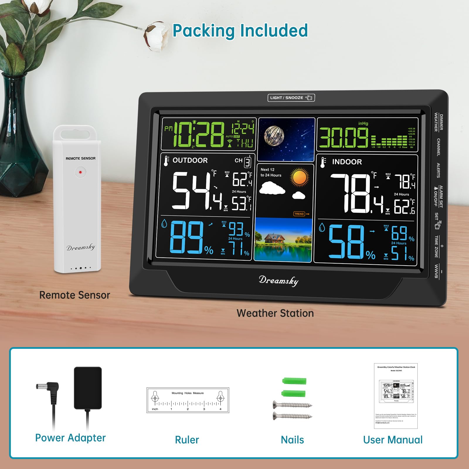 DreamSky pantalla con iconos de previsión, anticipa cambios del tiempo