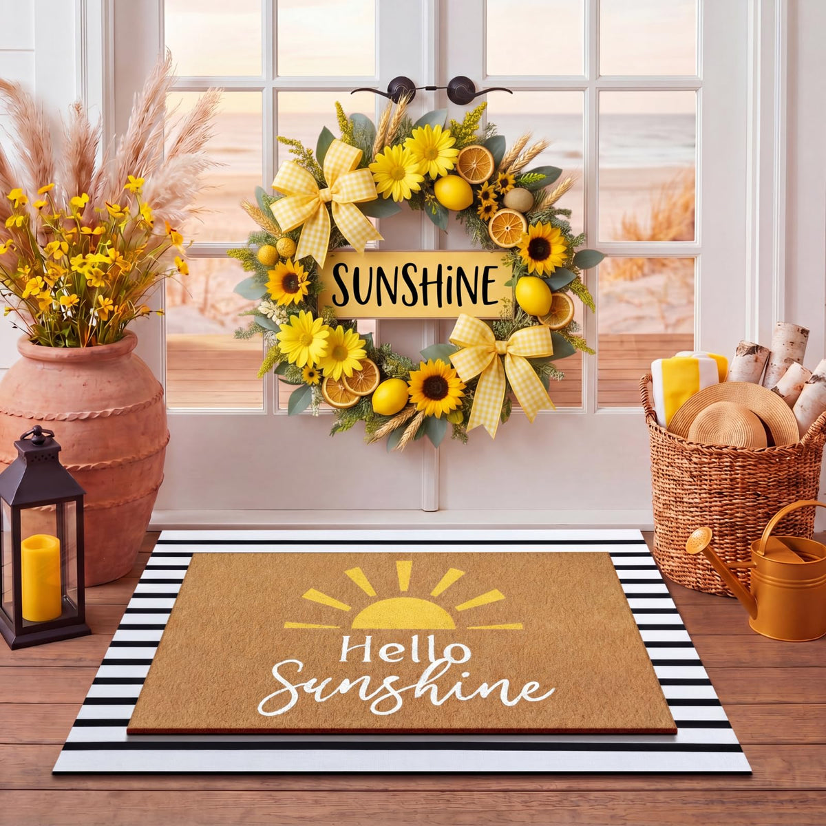 Drydiet felpudo frontal Hello Sunshine embellece la entrada y da bienvenida