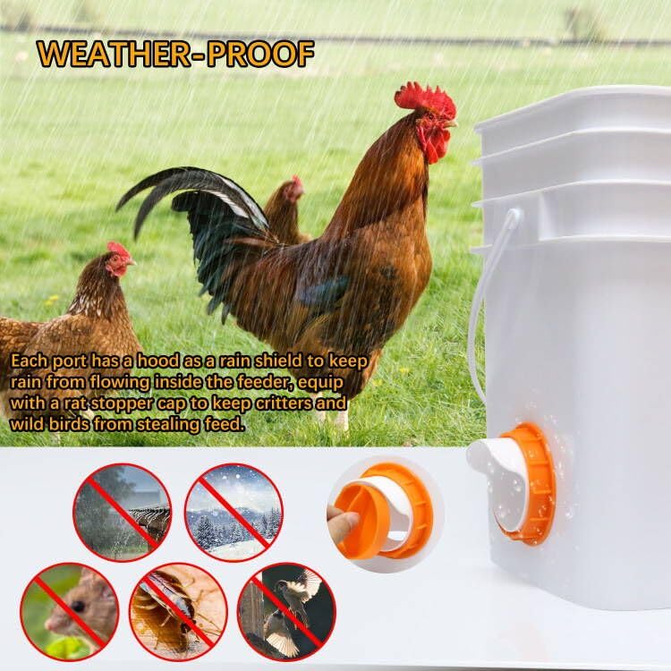 DSTANA puerto instalado en cubeta en uso, alimentación automática por gravedad