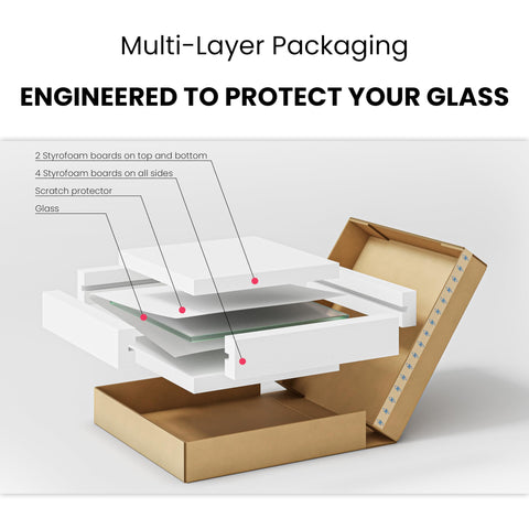 Dulles Glass paquete y etiqueta que garantizan fabricación en USA