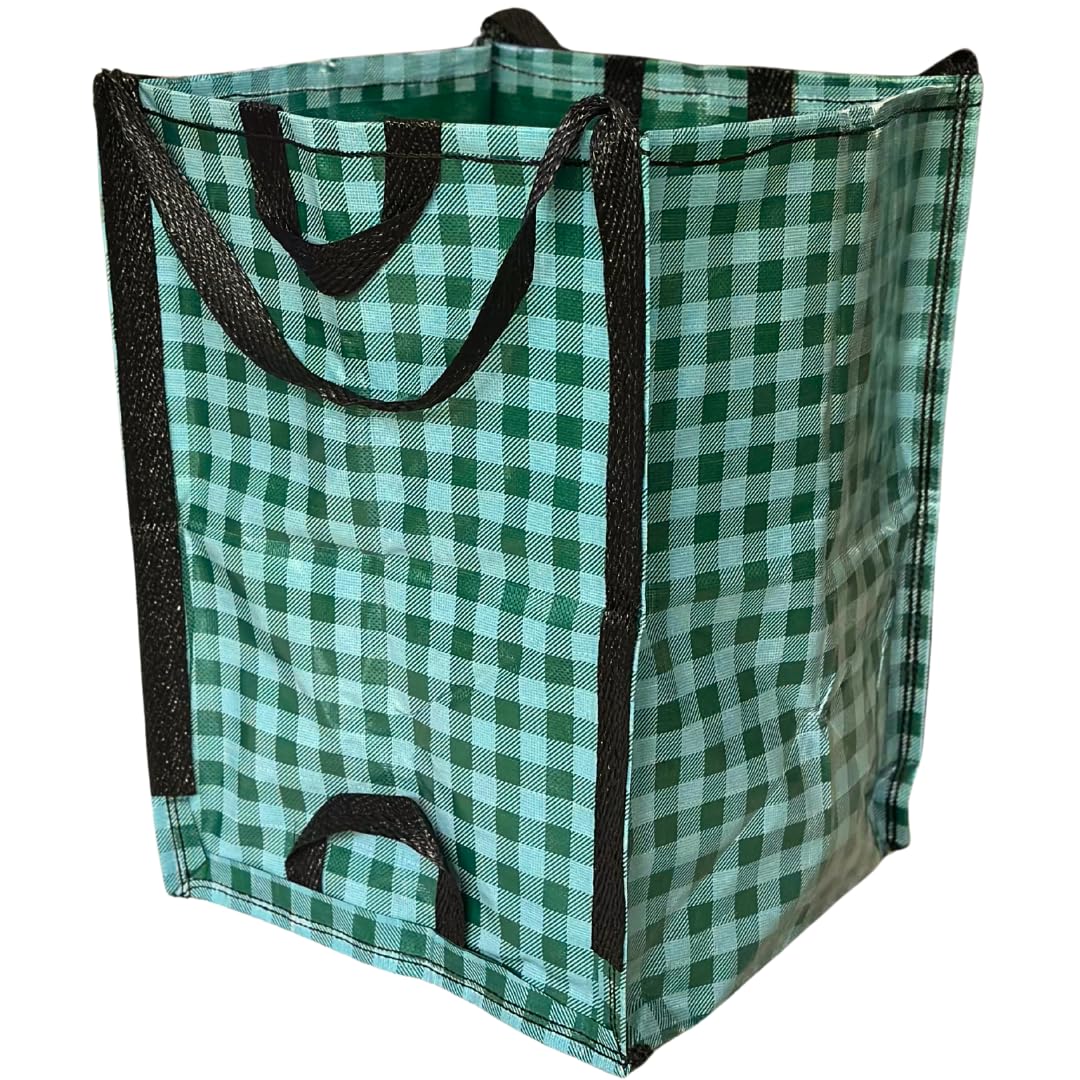 DURASACK vista frontal del empaque y diseño gingham green, durabilidad visible