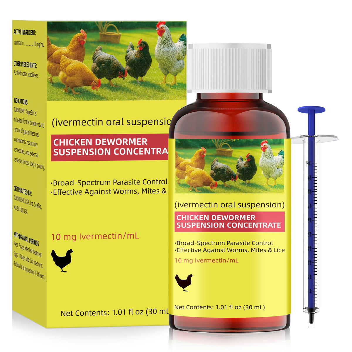 DURVMED botella frontal mostrando envase y concentración 10 mg/mL para dosificación segura
