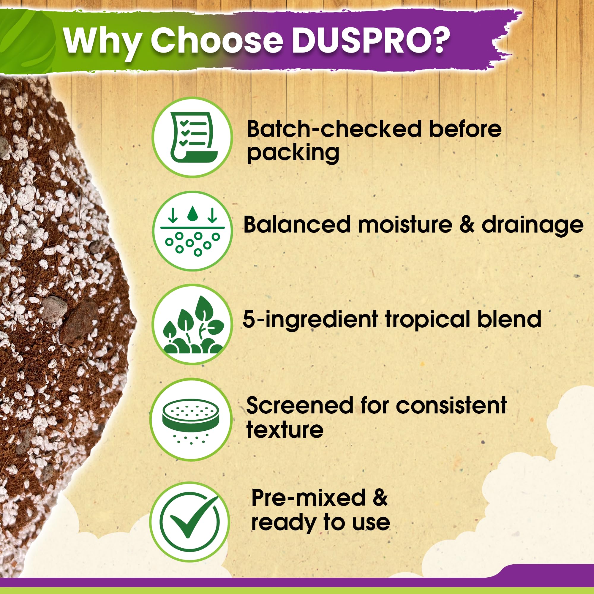 Duspro comparación con maceta de 8 pulgadas indica cobertura exacta