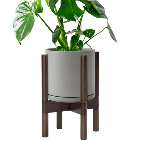 D'vine Dev maceta frontal gris mostrando diseño cilíndrico y acabado elegante
