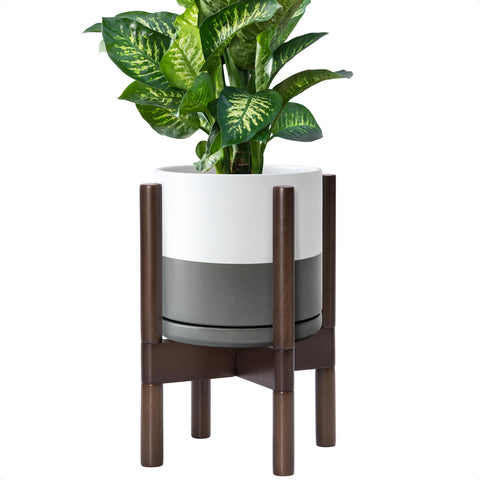 D'vine Dev maceta frontal mostrando diseño blanco gris y silueta cilíndrica