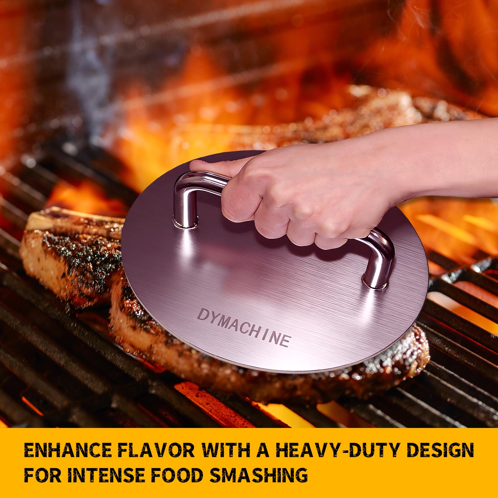 DYMACHINE prensa aplastando bacon y sandwich para cocinar uniforme
