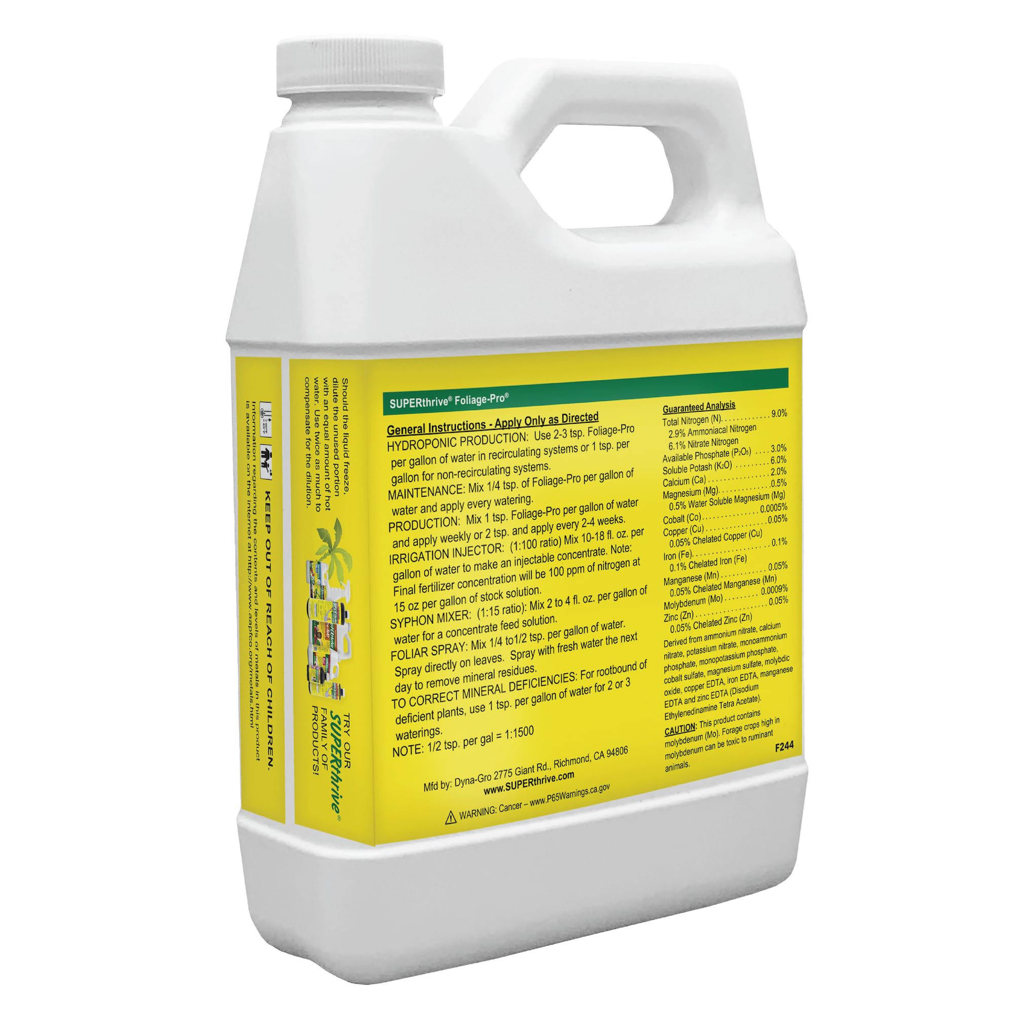 Dyna-Gro etiqueta con instrucciones detalladas para uso seguro