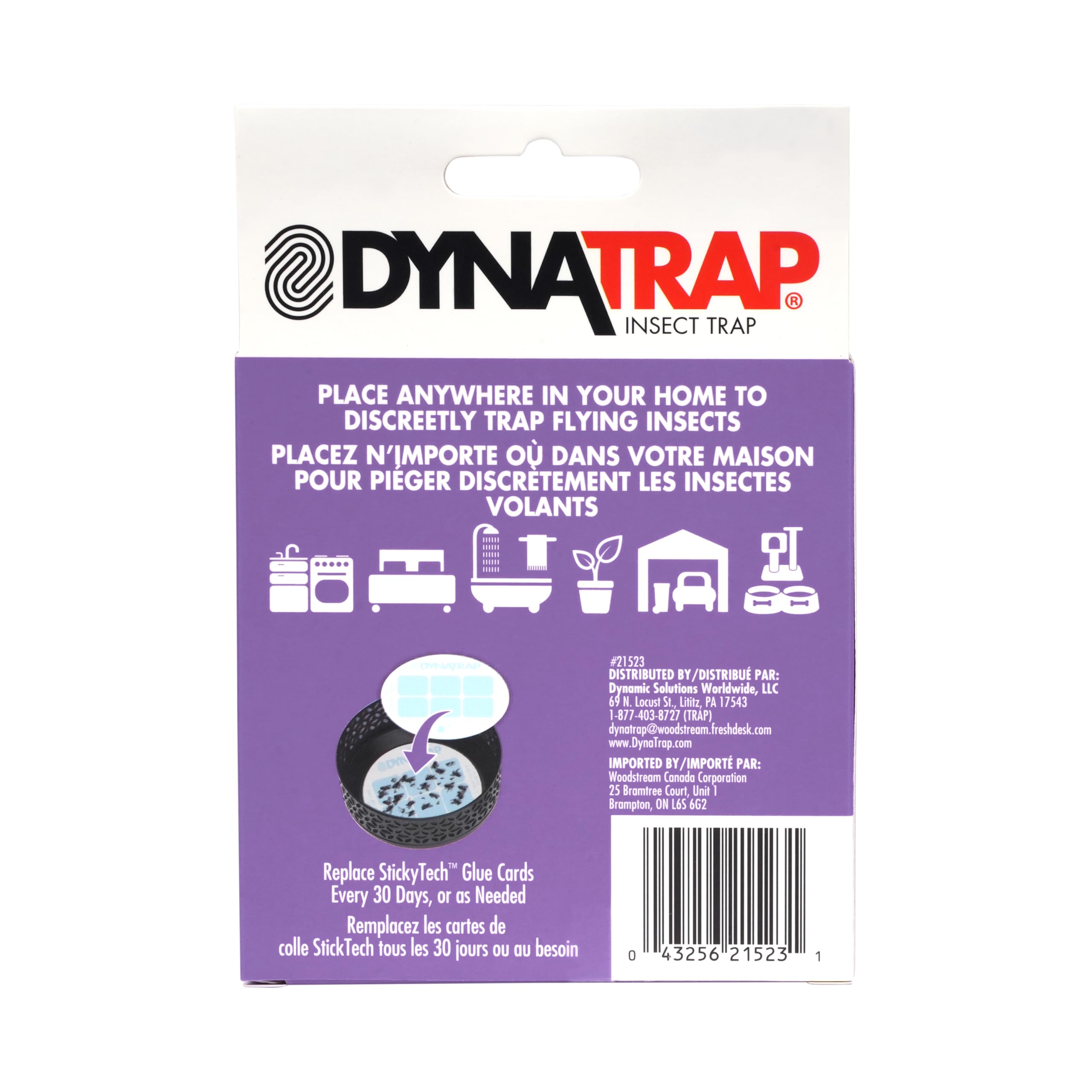 Dynatrap cartón instalado en la cesta demostrando discreción y limpieza
