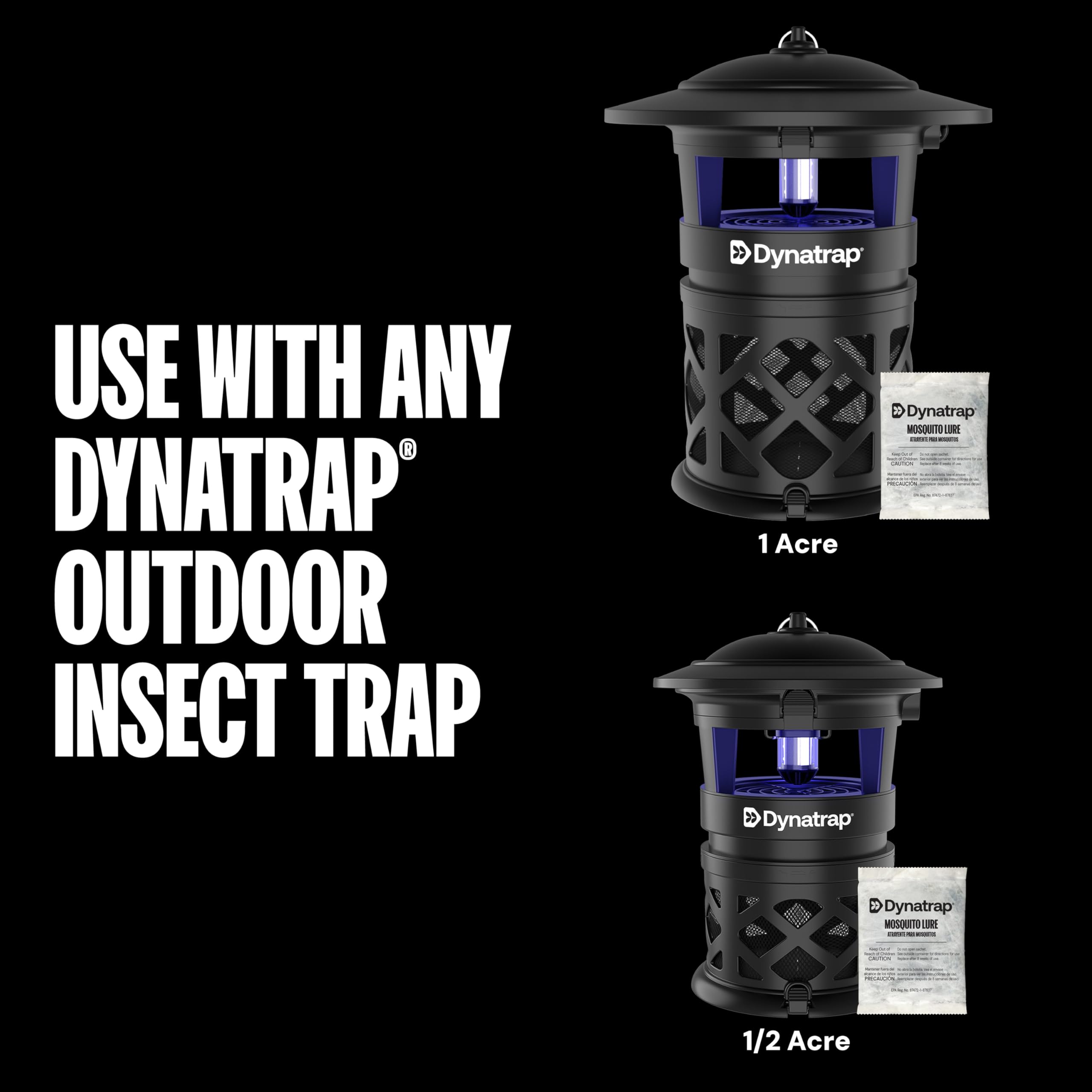 DynaTrap sachet en mano para comparar tamaño y facilidad de manejo