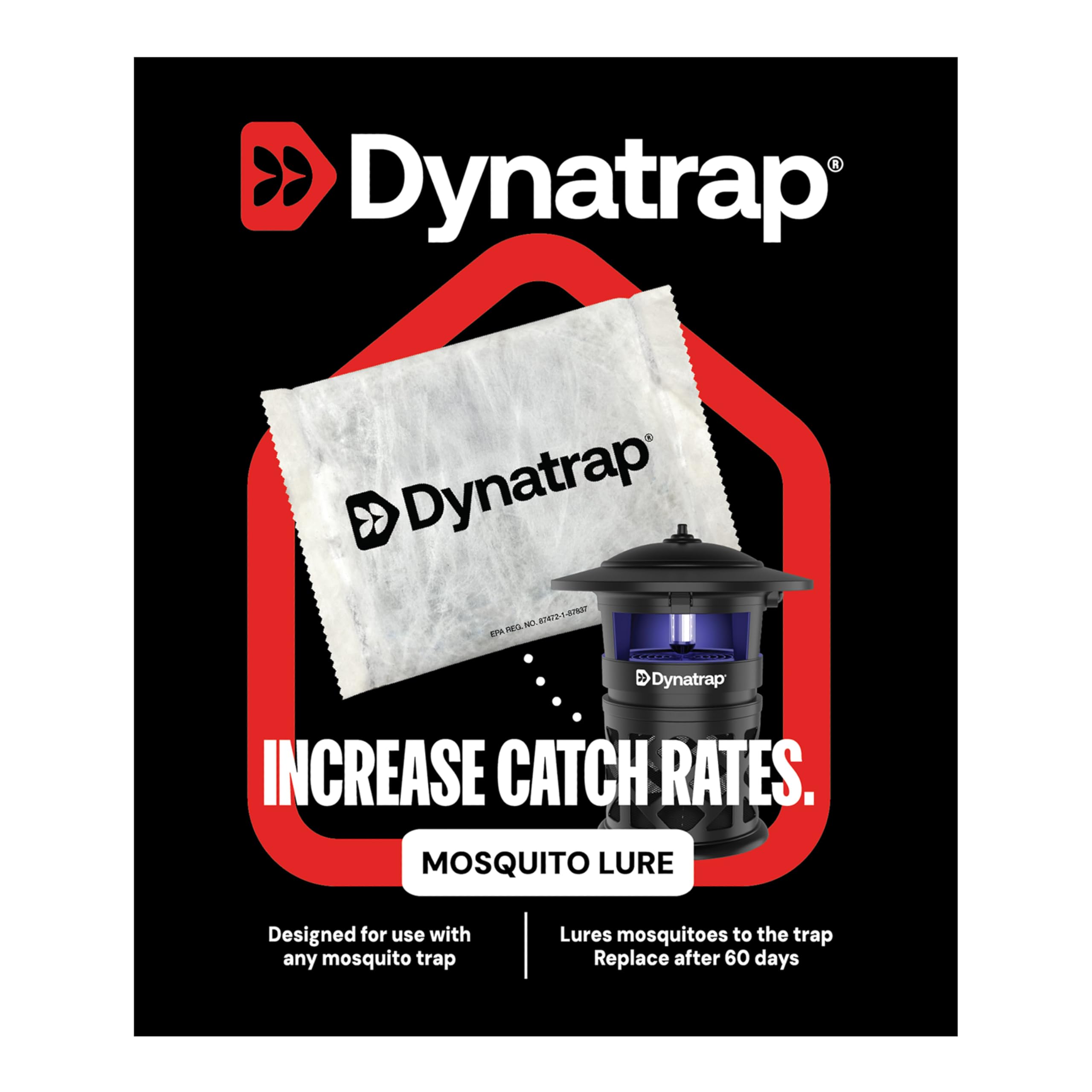 DynaTrap sachet frontal mostrando el envase y beneficio de mayor captura