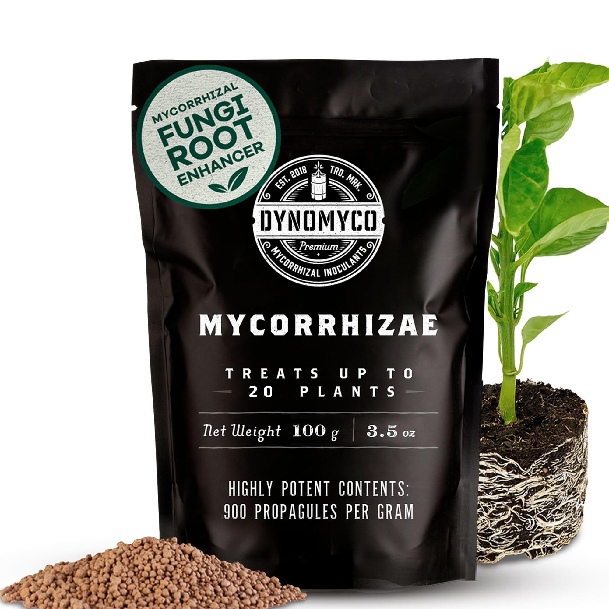 DYNOMYCO empaque frontal mostrando 100 g y marca, fácil identificación