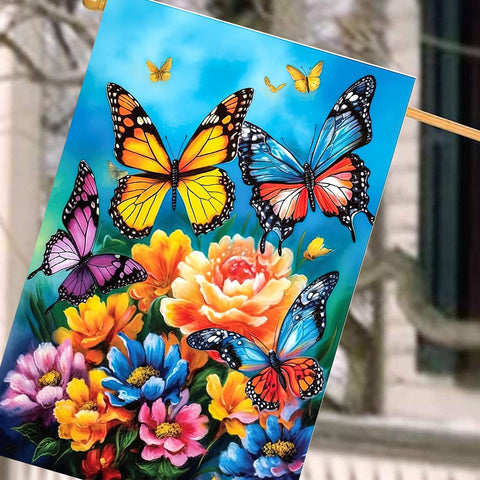 DZGlobal bandera en jardín junto a piscina, añade color veraniego