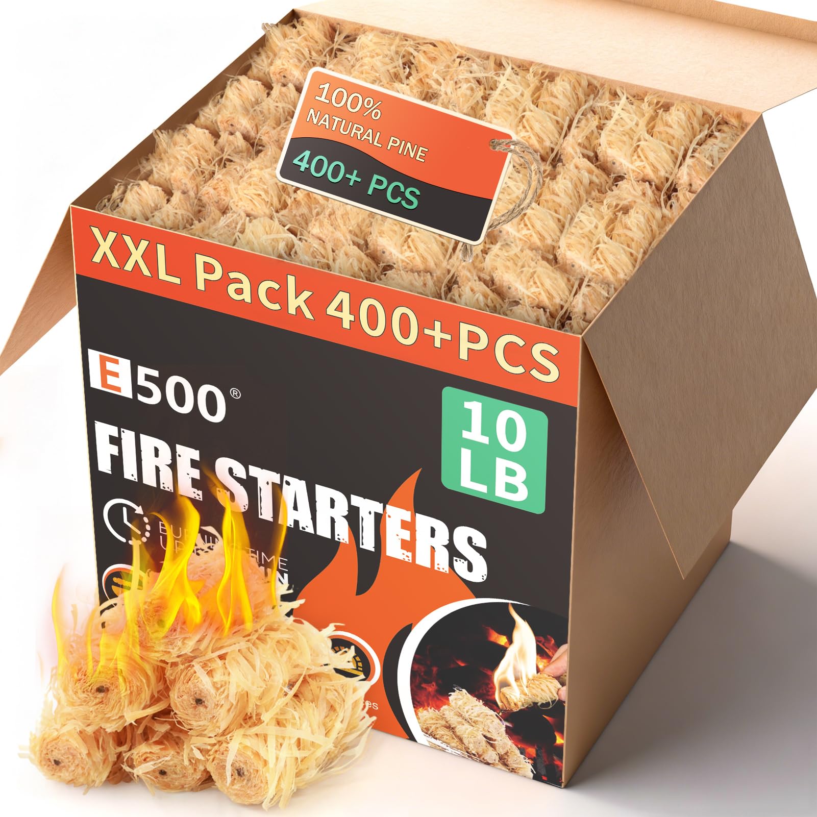 E500 frente de la caja grande con encendedores y disponibilidad abundante