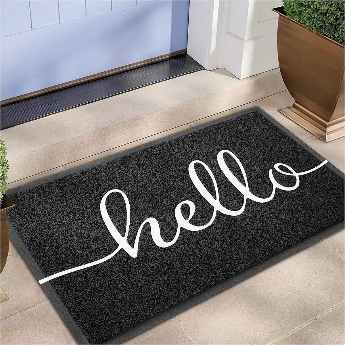 EARTHALL felpudo frontal mostrando diseño Hello y bienvenida duradera