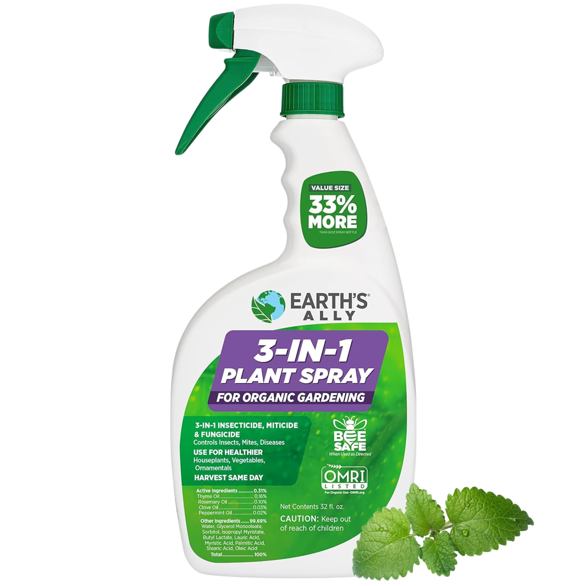 Earth's Ally botella frontal 32 oz mostrando etiqueta y beneficio control natural
