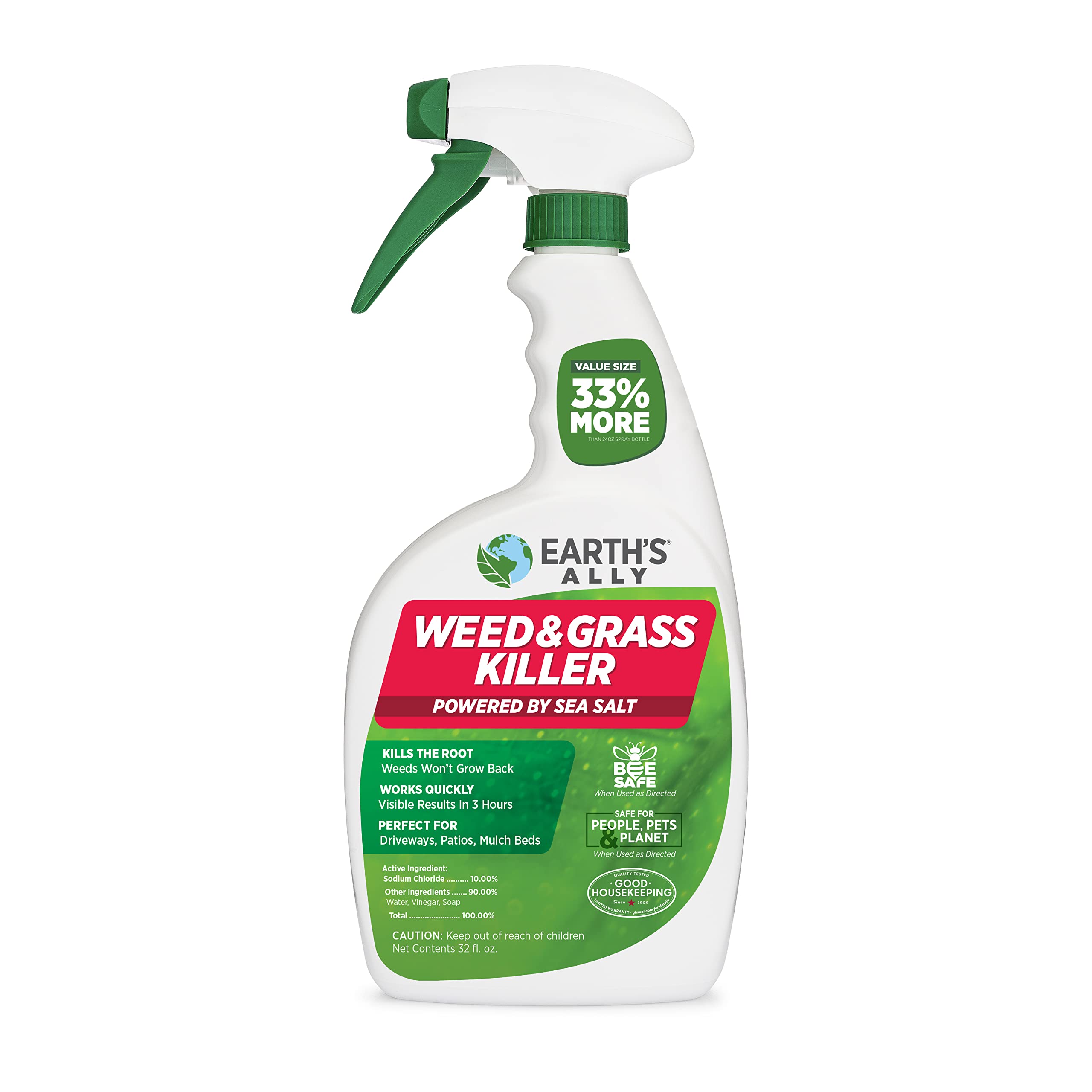 Earth's Ally envase frontal 32 oz mostrando diseño y uso seguro