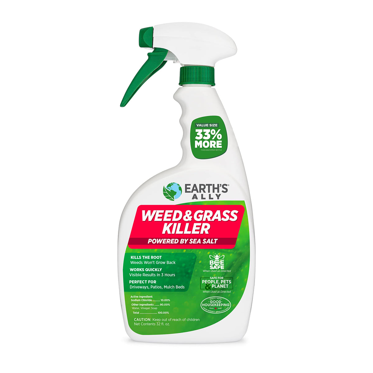 Earth's Ally envase frontal 32 oz mostrando diseño y uso seguro