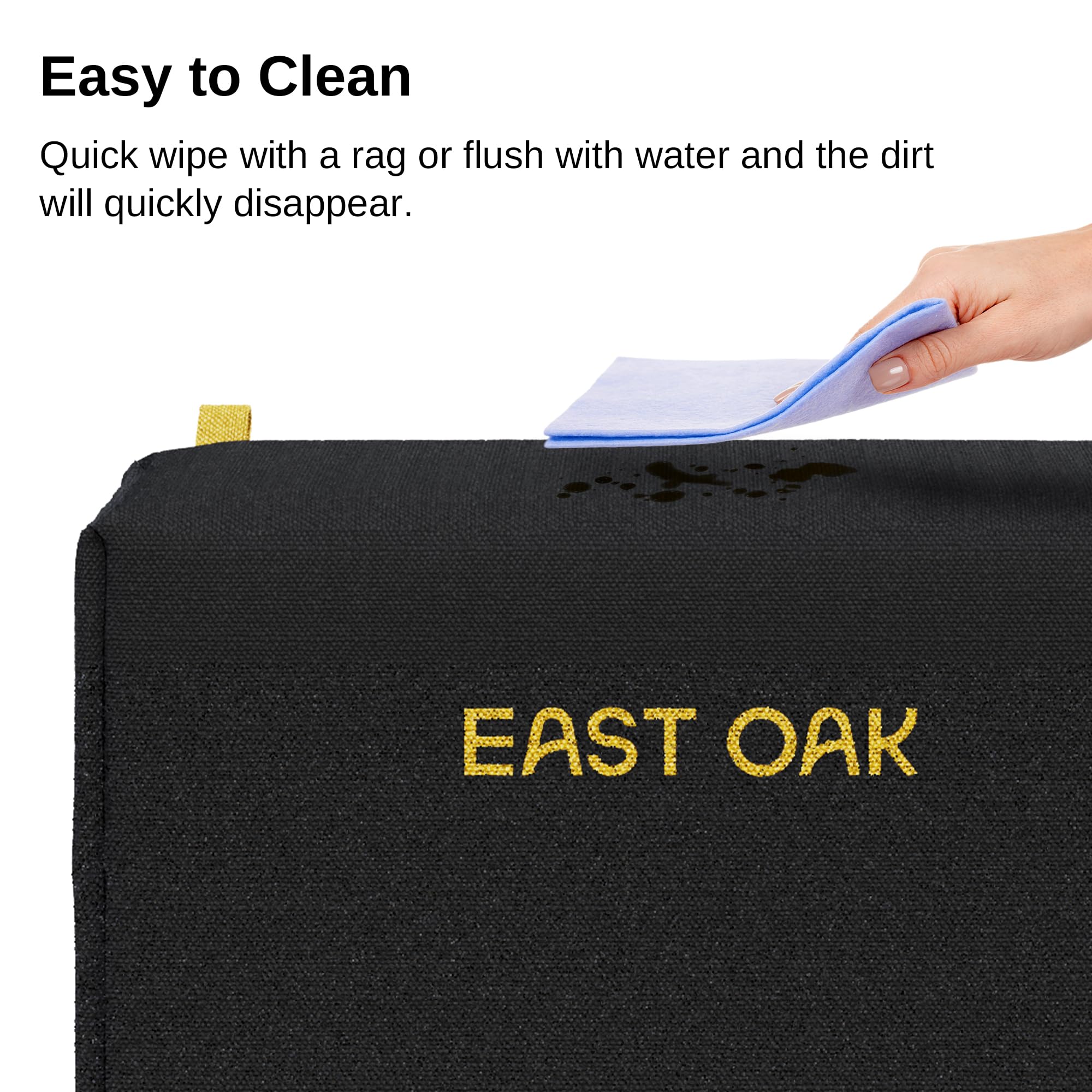 EAST OAK comparación tamaño plegada y abierta mostrando transporte compacto