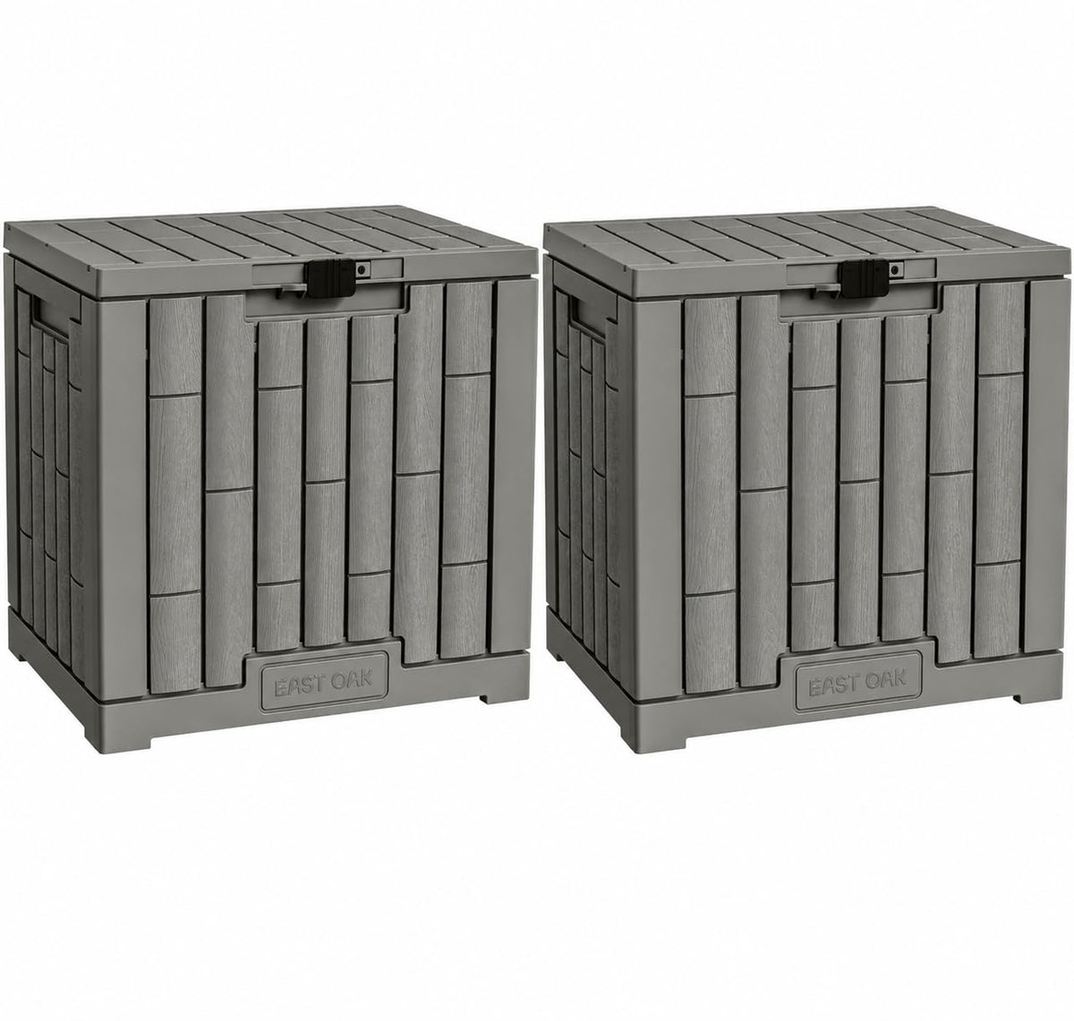 EAST OAK vista frontal del pack de dos cajas, almacenamiento compacto y protegido