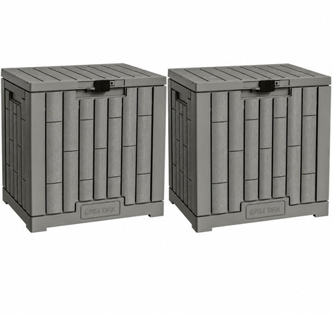 EAST OAK vista frontal del pack de dos cajas, almacenamiento compacto y protegido