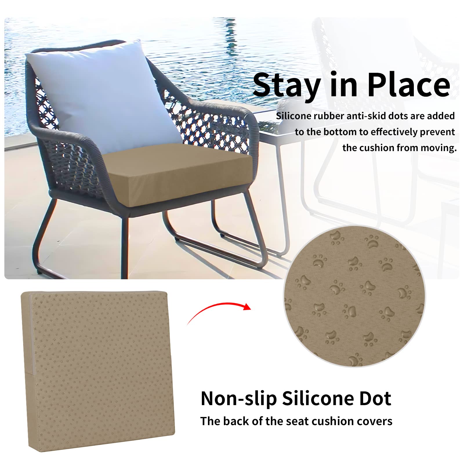 Easy-Going funda colocada en silla de patio mejora el aspecto exterior