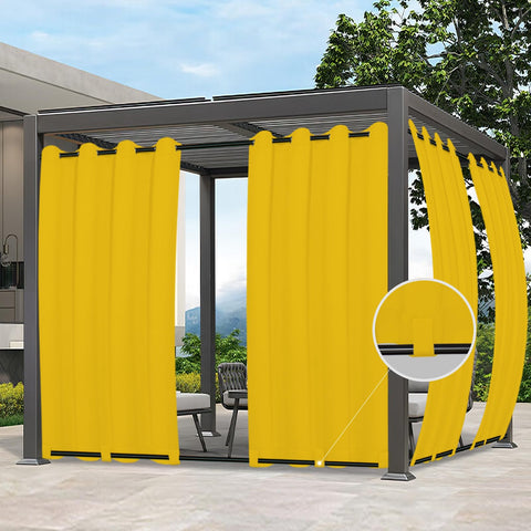 Easy-Going cortina exterior frontal mostrando color amarillo y ajuste limpio