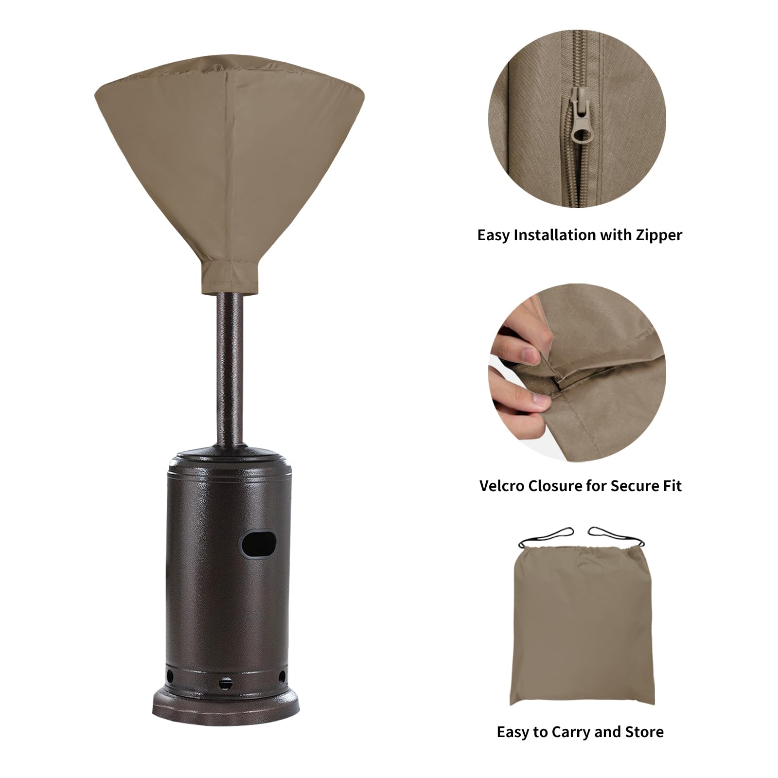 Easy-Going funda colocada en calefactor de terraza protegiendo el quemador