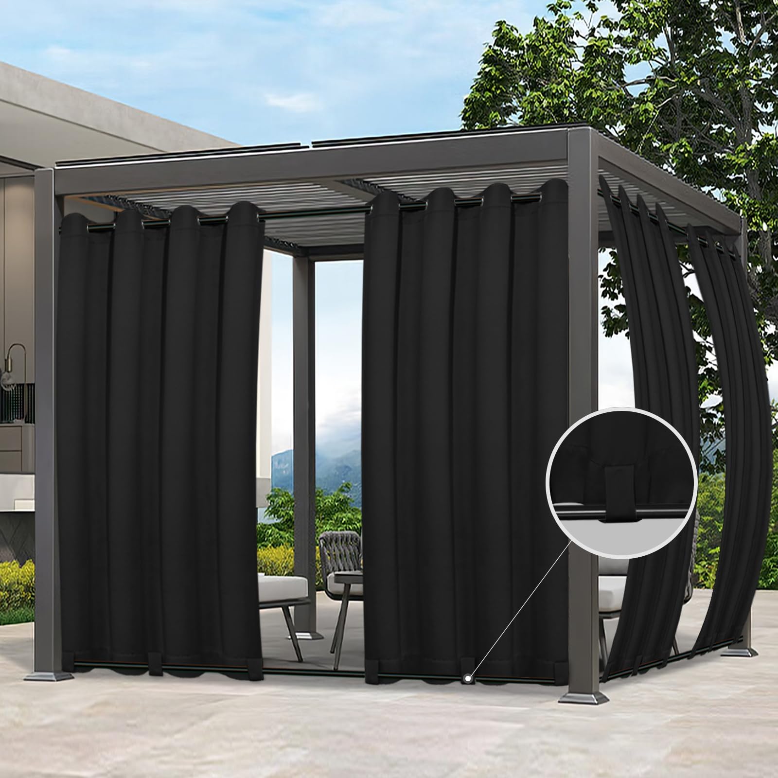 Easy-Going vista frontal del panel negro, privacidad y elegancia exterior