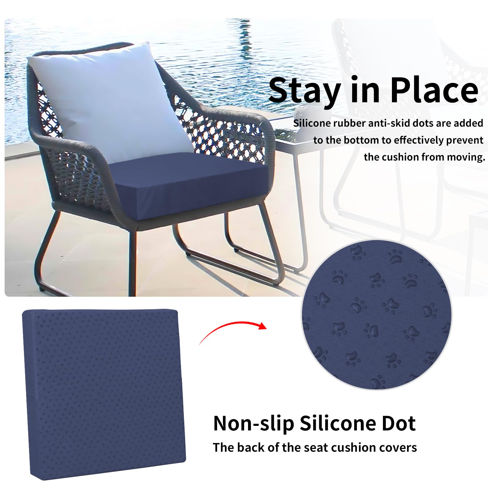 Easy-Going funda colocada en sillón de exterior demostrando aspecto renovado