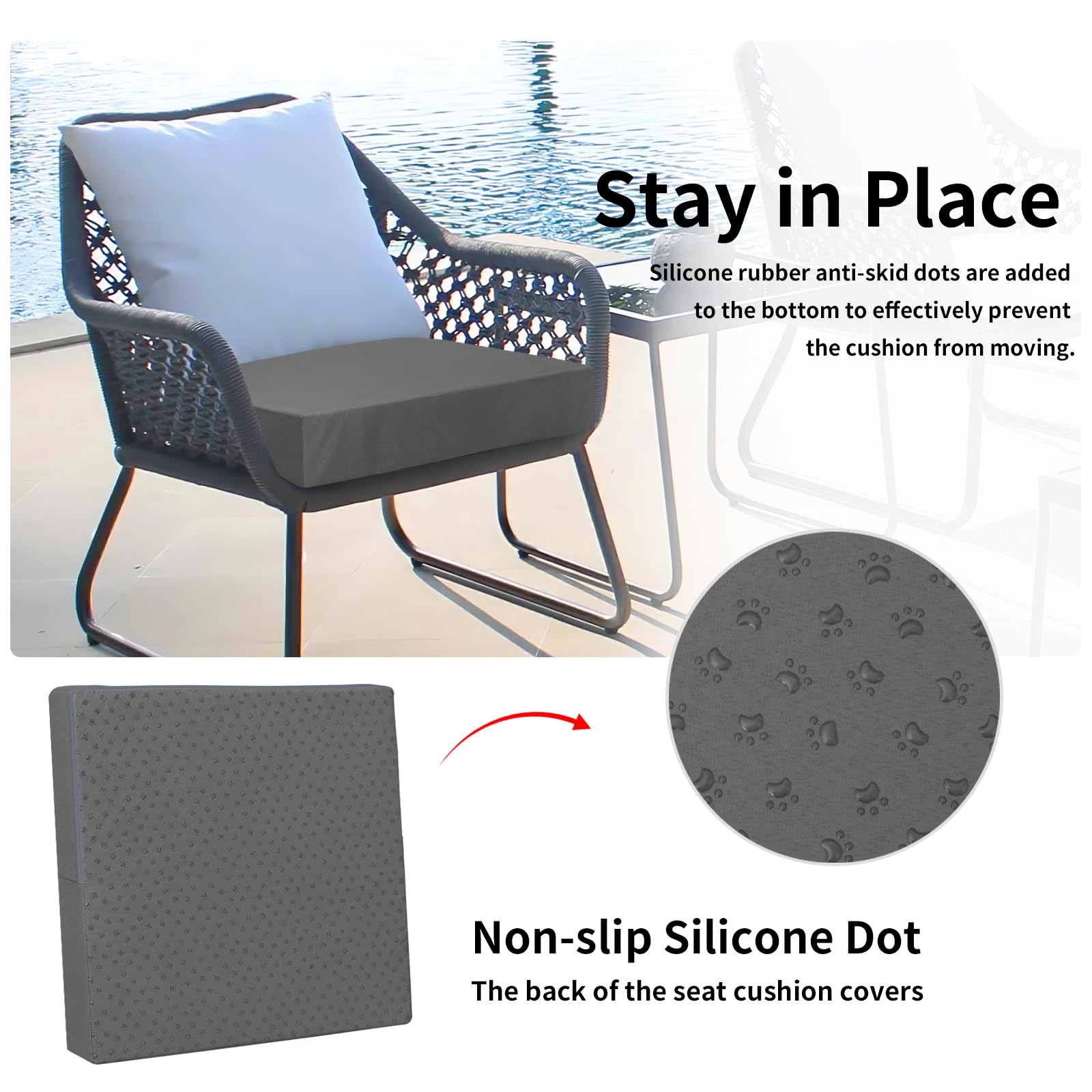 Easy-Going funda colocada en silla de jardín demostrando protección práctica