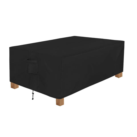 Easy-Going vista frontal de la funda protegiendo mesa exterior, protección completa
