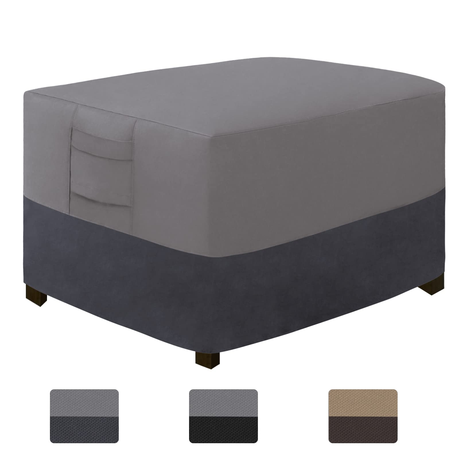 Easy-Going vista frontal de la funda para ottoman mostrando ajuste y color gris