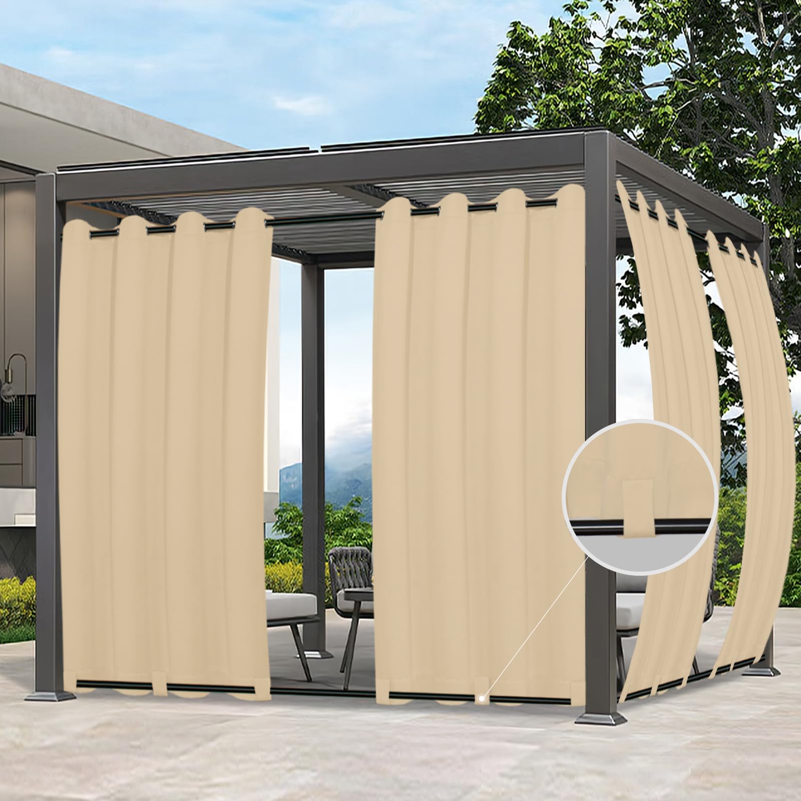 Easy-Going panel frontal beige mostrando privacidad y diseño