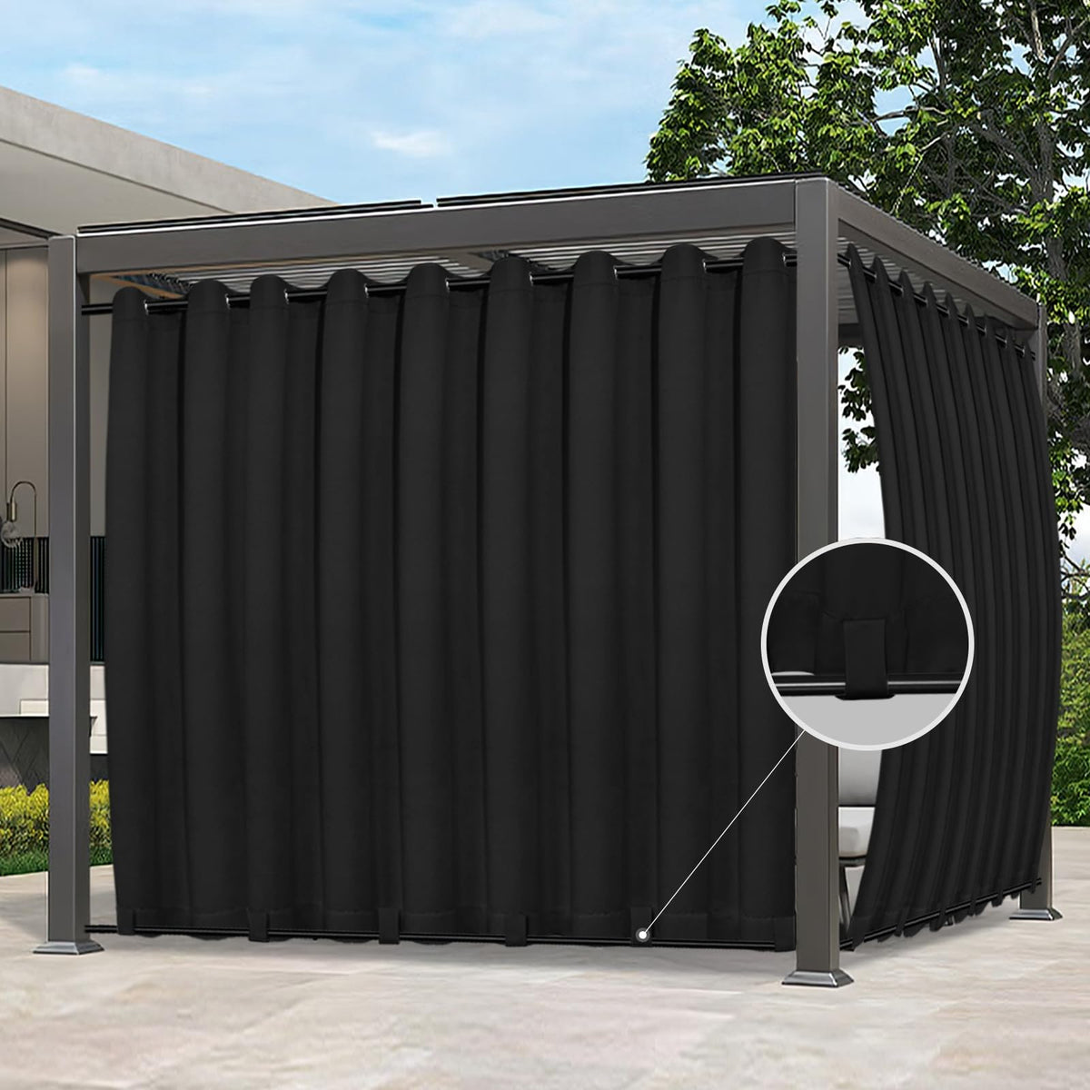 Easy-Going panel frontal negro mostrando cobertura y privacidad