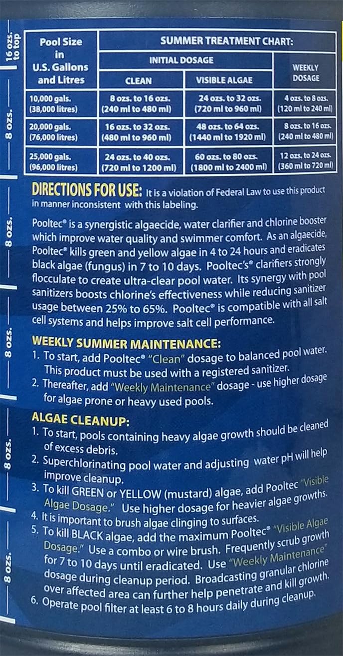 EasyCare PoolTec etiqueta en primer plano con instrucciones y beneficios claros