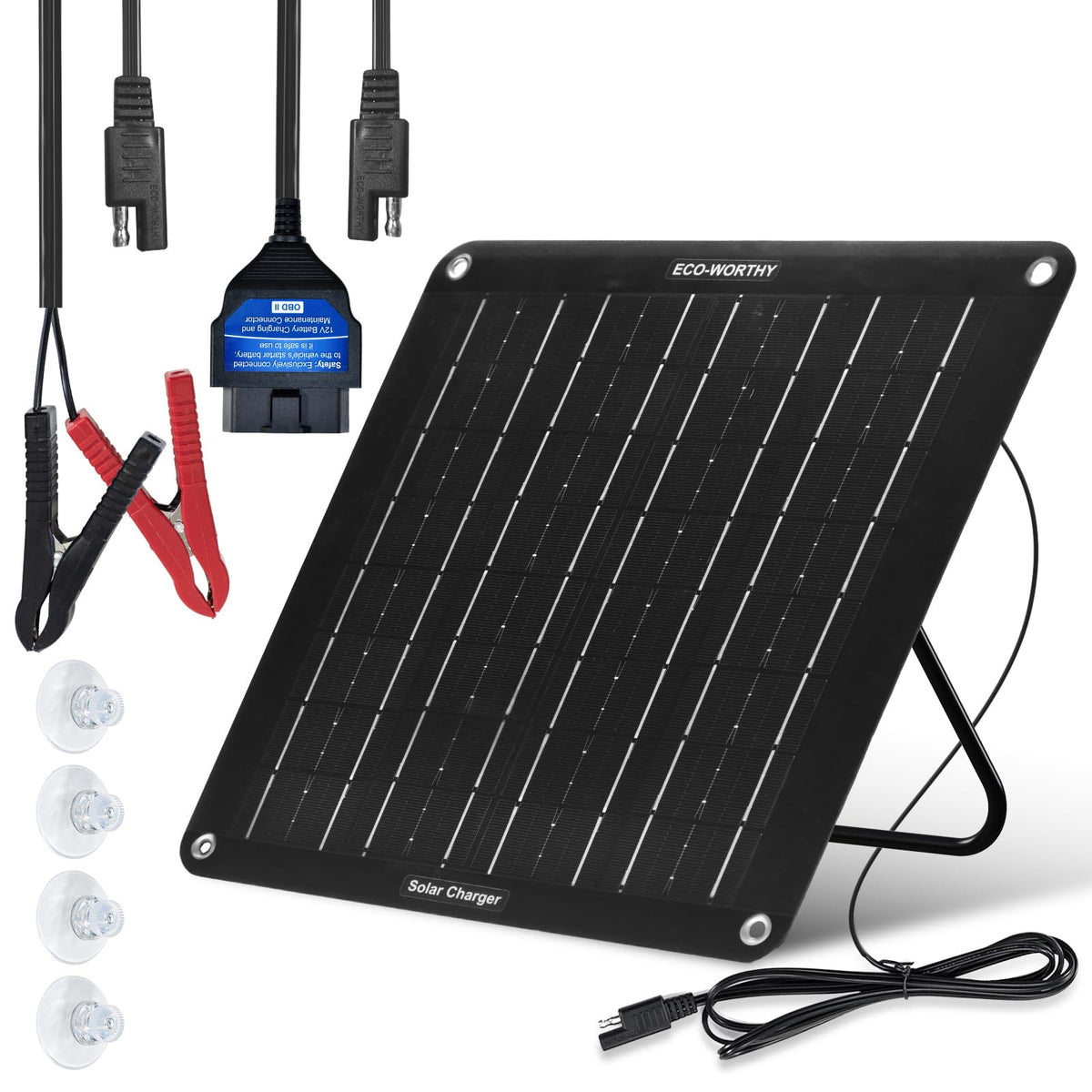 ECO-WORTHY panel frontal mostrando célula solar y montaje rápido