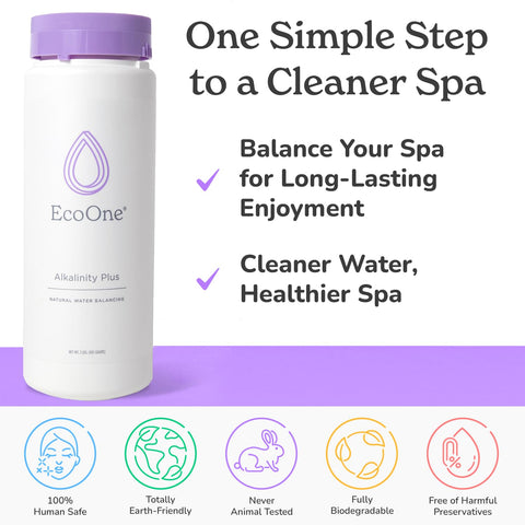 ecoone Alkalinity Plus etiqueta con instrucciones claras y beneficios para el usuario